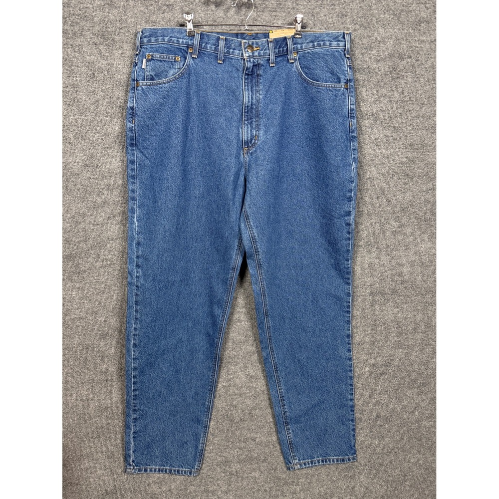 New Carhartt Mens Size 44X34 Jeans Blue Relaxed Fit‎ Tapered Leg Cotton Mid Rise